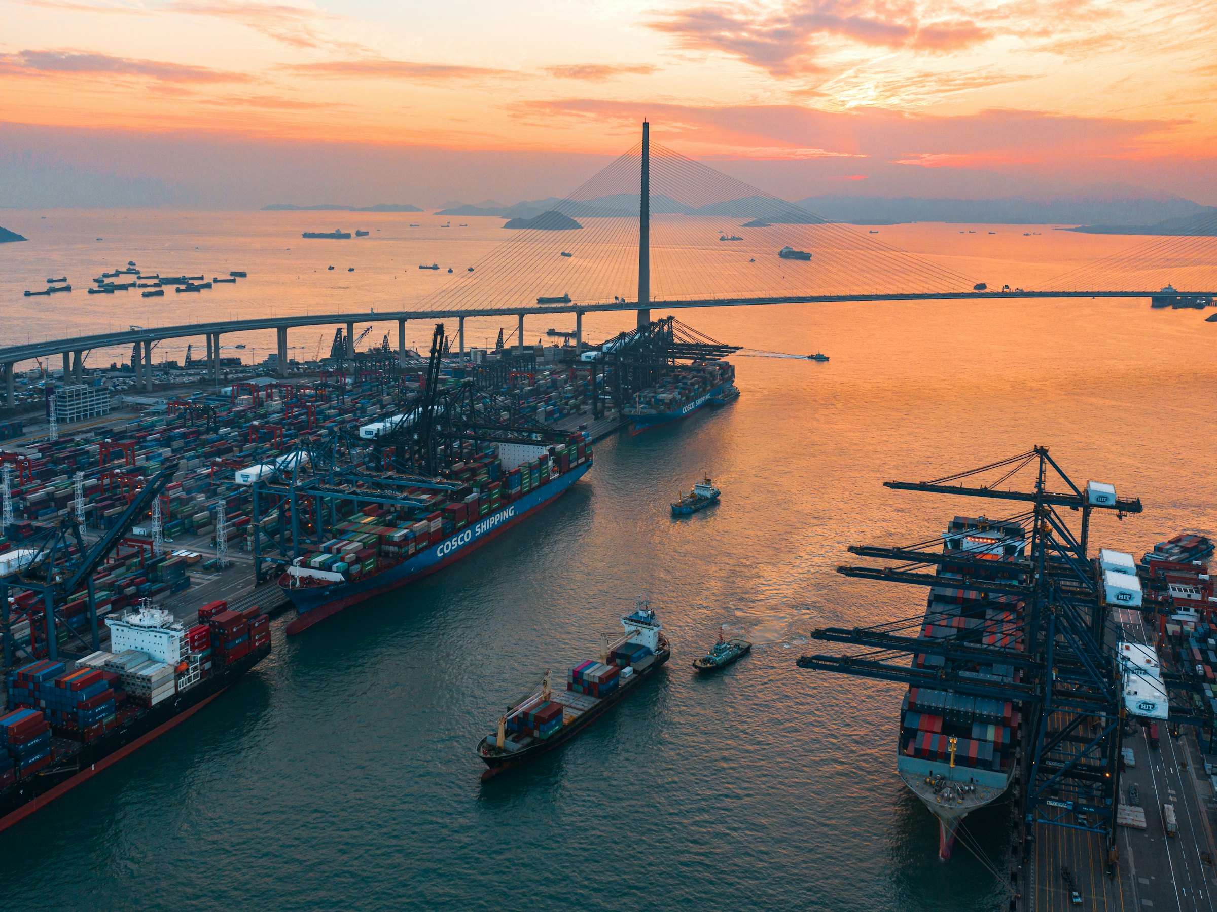 Port at sunset